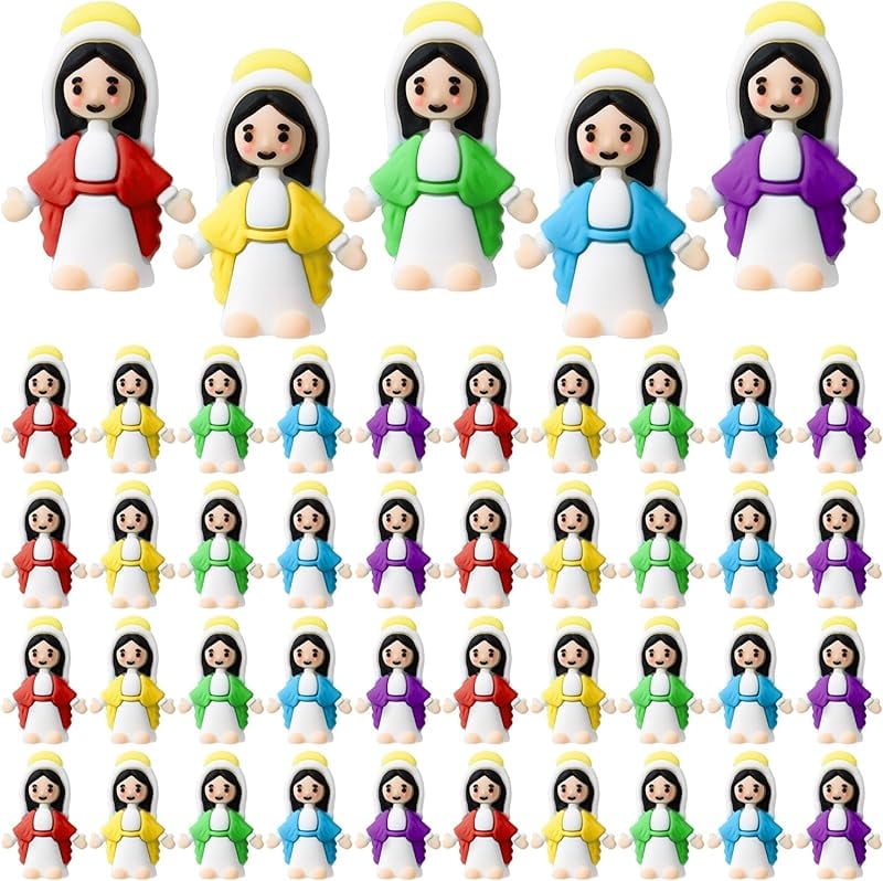 LeeCHee 100 Pcs Little Virgin Mary Figurines Miniature Virgin Mary Doll to Hide and Seek Classic Religious Gifts for Sunday Easter Eggs Stuffers Baptism Gift