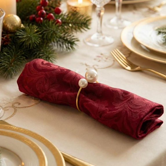 LeeCHee 16 Pcs Pearl Napkin Rings Bulk, Metallic & Plastic 2.2 Inch Napkin Holders for Elegant Dining, Wedding, Christmas Table Decor