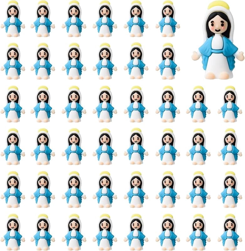 LeeCHee 50 Pcs Little Virgin Mary Figurines Miniature Virgin Mary Doll to Hide and Seek Classic Religious Gifts for Sunday Easter Eggs Stuffers Baptism Gift
