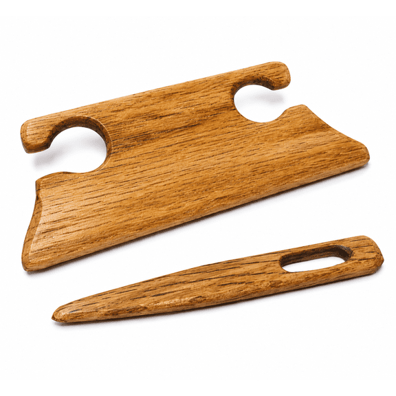 LeeKraftz 4-Inch Handcrafted Oak Belt Shuttle & Weaving Needle Set