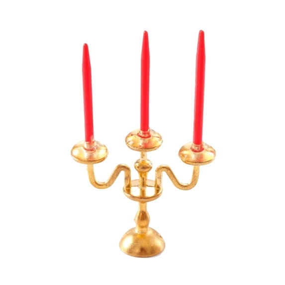 LeeQinersw 1/12 Dollhouse Candle Holder Doll House Candlestick for Cabinet Shelf Mantel Gold and Red