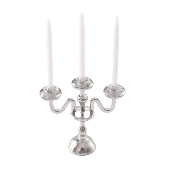 LeeQinersw 1/12 Dollhouse Candle Holder Doll House Candlestick for Cabinet Shelf Mantel Silver and White