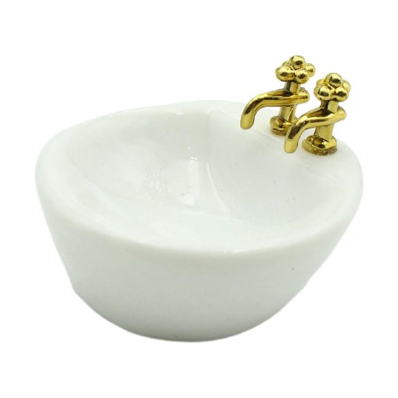 LeeQinersw 1/12 Dollhouse Simulation Wash Basin Miniature Furniture Mini Ceramic Wash Basin Oval
