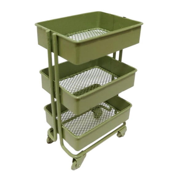 LeeQinersw 1:12 Mini 3 Level Storage Shelf with Wheel Doll House Furniture DIY Display Rack Green