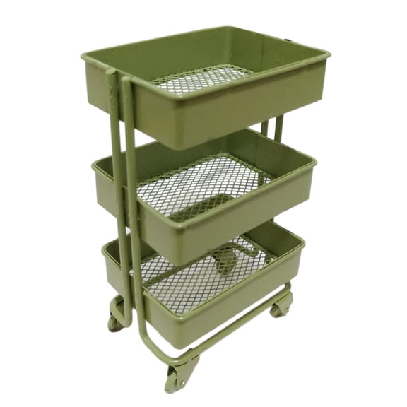 LeeQinersw 1:12 Mini 3 Level Storage Shelf with Wheel Doll House Furniture DIY Display Rack Green
