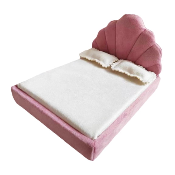 LeeQinersw 1: 12 Miniature Upholstered Bed Miniature Furniture Room Decorative Twin Bed for