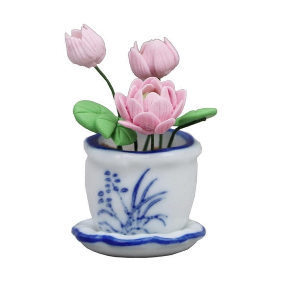 LeeQinersw 1/12 Scale Doll House Lotus Desktop Decor Fairy Garden Scene Miniature Dollhouse