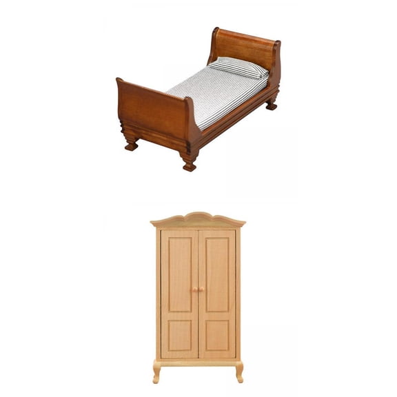 LeeQinersw 1:12 Single Bed and Wardrobe Bedroom Living Room Furniture Home Deoration