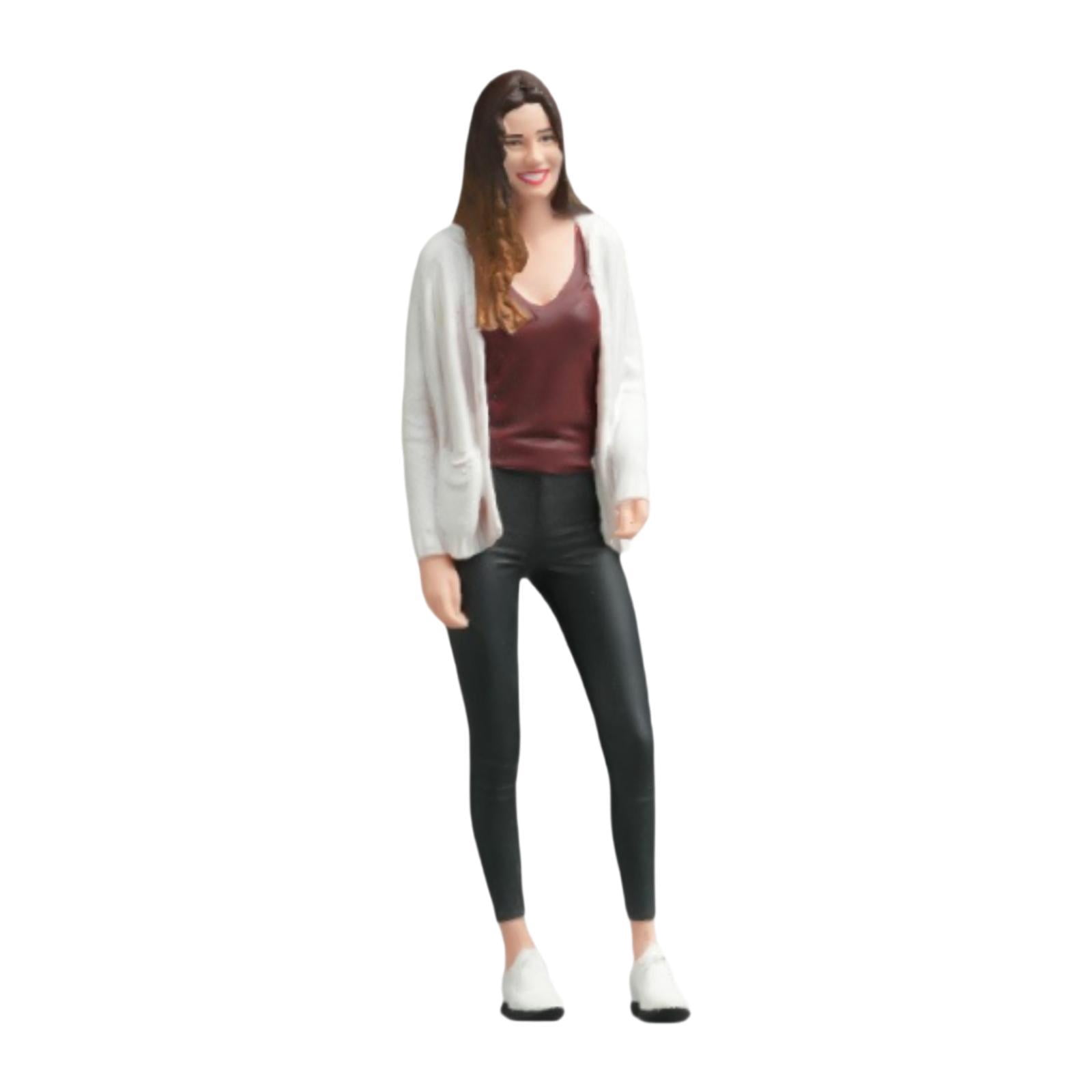 LeeQinersw 1/18 Sweater Girl Model Mini Long Hair Female Realistic Role Play Miniature Standing Girl for Miniature Scene Micro Landscape