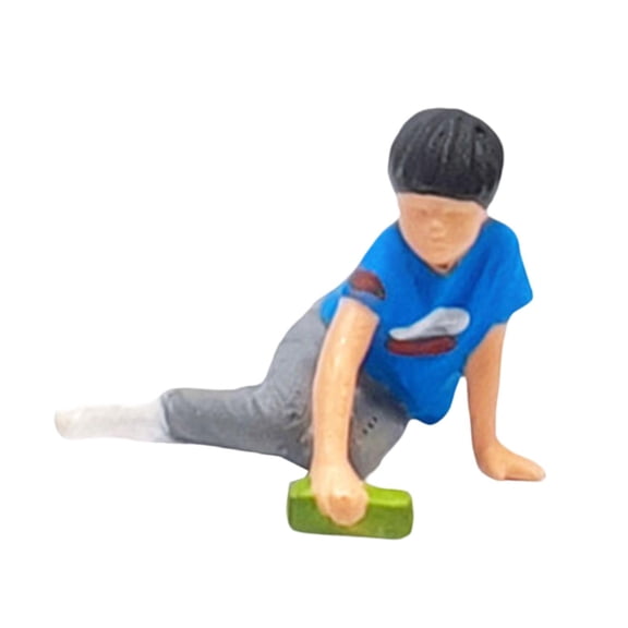 LeeQinersw 1:64 Boy with A Toy Car Miniature Painted Figure Photo Prop Trains Architectural blue shirt