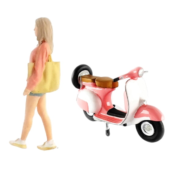 LeeQinersw 1:64 Figure Girl Motorcycle Building Kit Street Scene Desktop Ornament Train Railway Micro Landscape Resin Doll Movie Character S Scale Pink