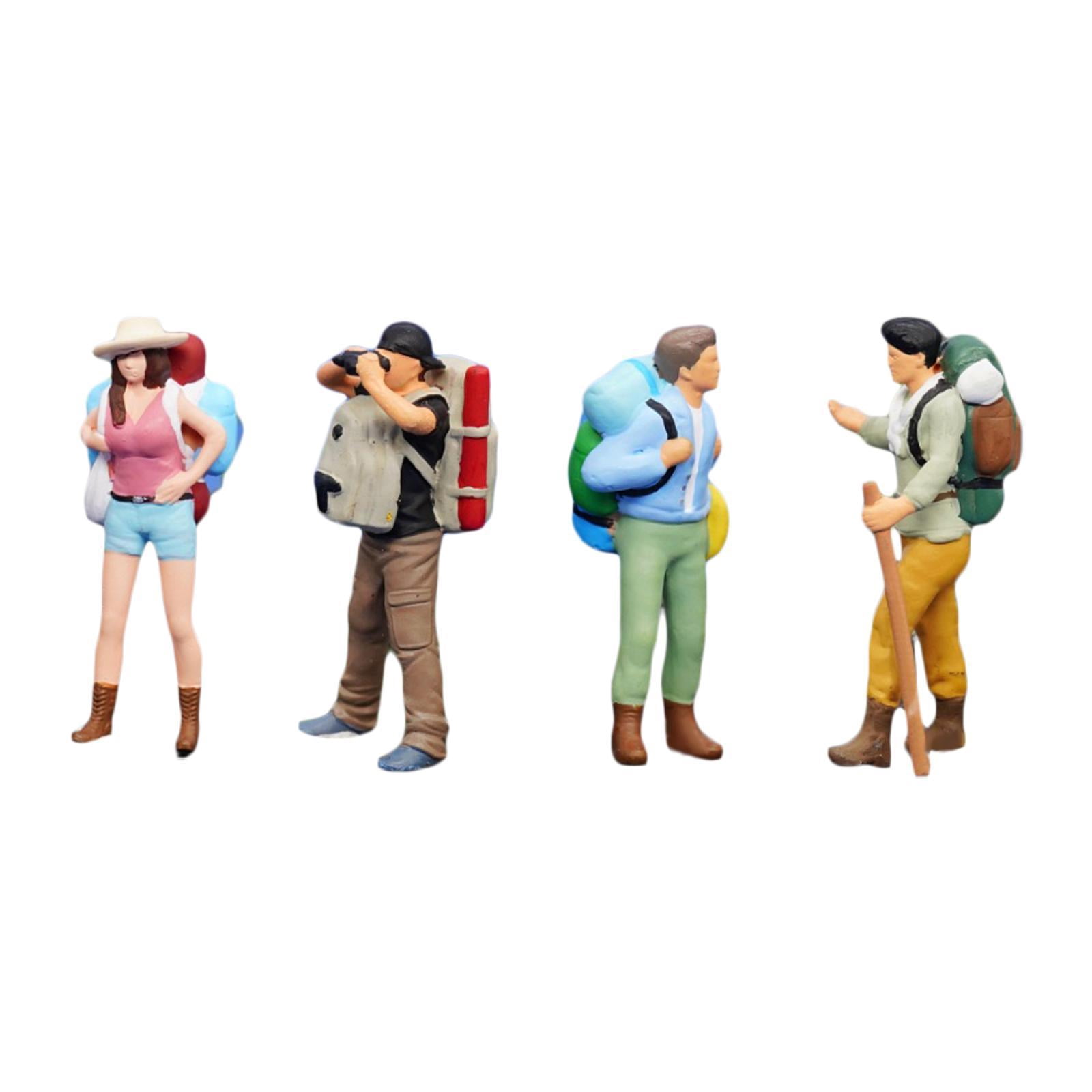 LeeQinersw 1:64 Miniature Figures Miniature People Figurines Hiking Collectibles Decorative 4pcs