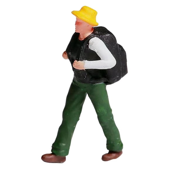 LeeQinersw 1:87 Resin Diorama People Character, Action Figure w/ Backpack Doll for Micro Scene DIY Railway Model Decor Yellow Hat E