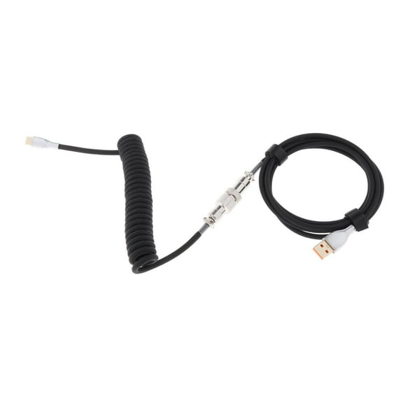 LeeQinersw 1.8M Coiled Cable Wire/ USB Port/ TPU Metal 5V/ 4A Mini Aviator Connector/ Keyboard Cable/ for Mechanical Keyboard Computer Speaker Game Console Black