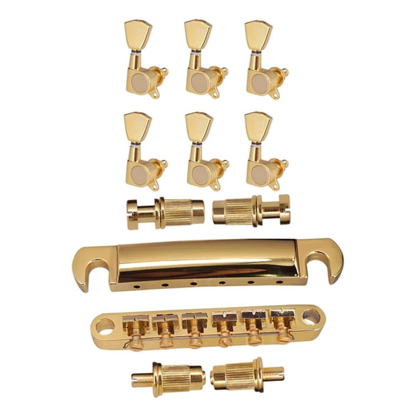 LeeQinersw 1 Set Roller Saddle Bridge Tailpiece with 6R String Tuning Pegs Keys for LP