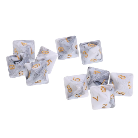 LeeQinersw 10pieces 8 Sided D8 Polyhedral for Party Table Games - White Gray