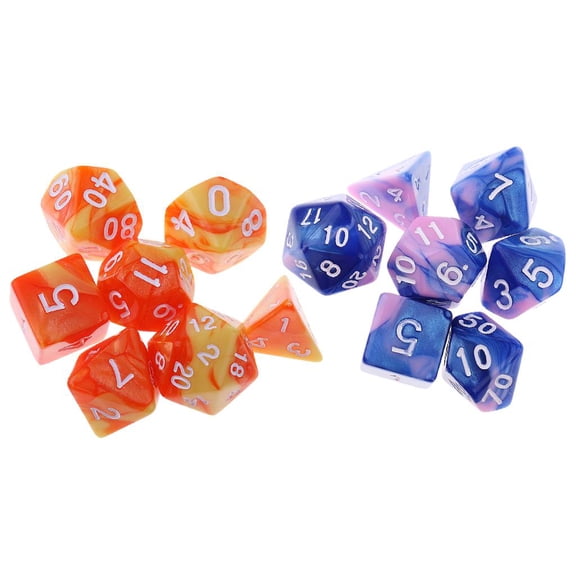 LeeQinersw 14 Pc Polyhedral Dices Set 16mm For Dungeons And Dragons Dice DND RPG Orange Blue