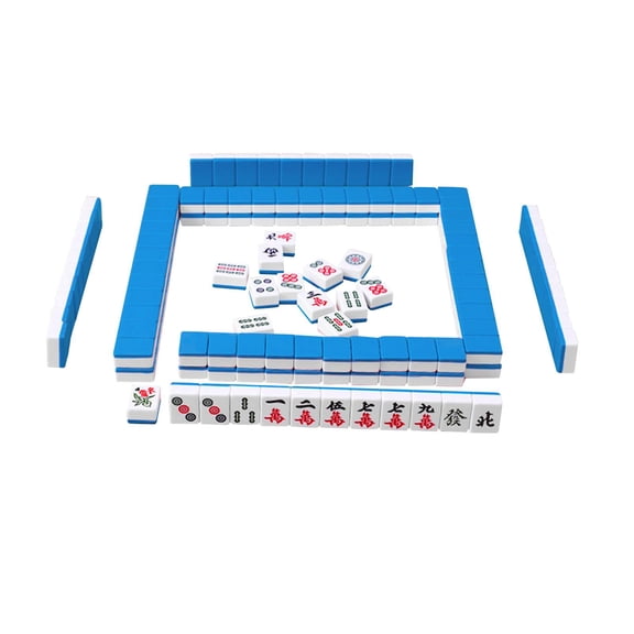 LeeQinersw 144x Chinese Version Game Set Leisure Time Chinese Style Game Mini Mahjong Tiles Blue