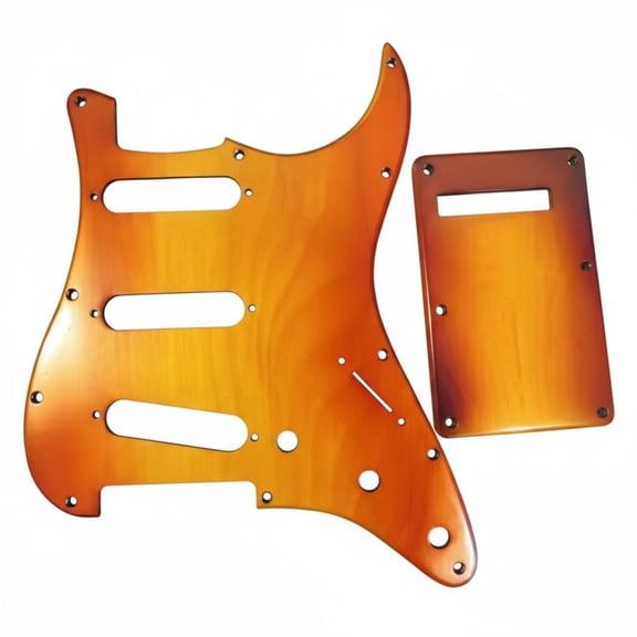 LeeQinersw 2 Piece Wood Grain Electric Guitar Pickguard Set SSS Fixed Screws 9.25 Inch Maple Front Plate Rear Cover for Concert Ready Guitars