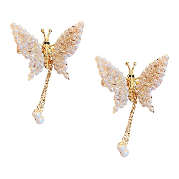 LeeQinersw 2 Pieces Moving Butterfly Hair Clips Headpiece Metal Decorative Tassel Hair Pins Aureate