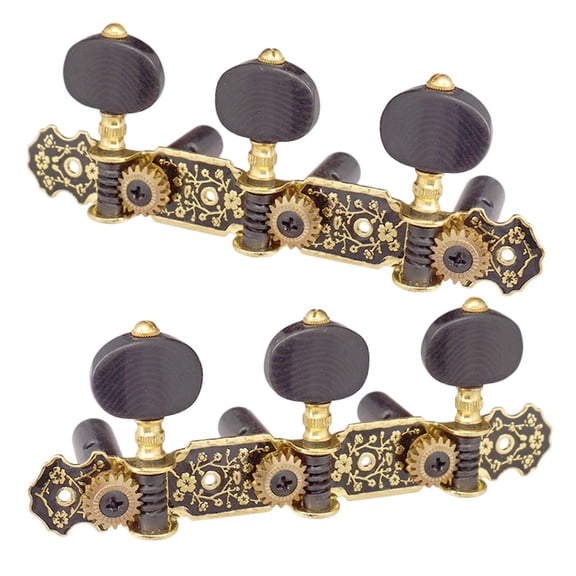 LeeQinersw 2Pcs Gold&Black Plate Acoustic Classical Guitar Tuning Pegs Machine Heads Tuners