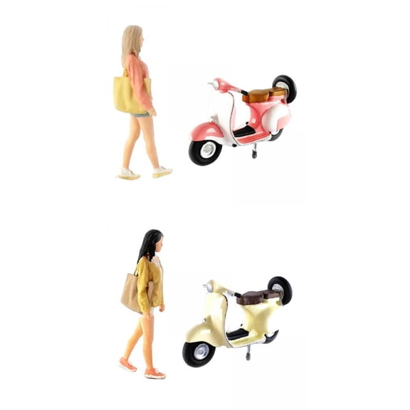 LeeQinersw 2Pcs Hand Painted 1/64 Figures Girl Motorcycle Train Railway Layout S Scale