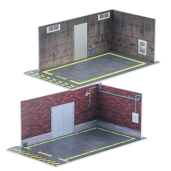 LeeQinersw 2pcs 1:24 Car Model Parking Lot Display Car Garage Scene DIY Collection Showcase Grey Wall