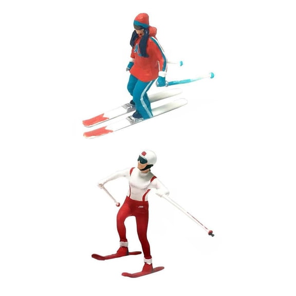 LeeQinersw 2pcs 1/64 Figure Girls Skiing Figure Sand Table Building Kits Layout S Scale
