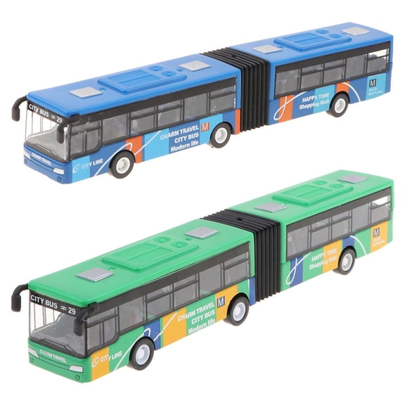 LeeQinersw 2pcs 1:64 Scale Die Cast Pull Back Bus Collectible Model Gifts Car Toy Home Blue Green