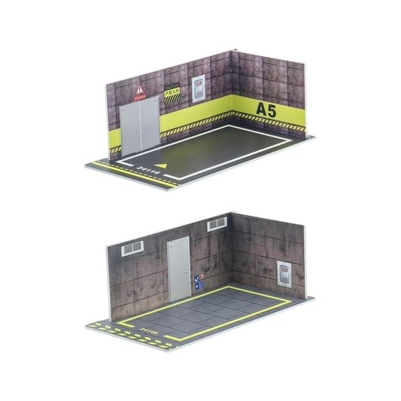 LeeQinersw 2x 1/24 Car Model Toy Cars Diorama Parking Lot Backdrop Parking Space Simulation GrayWallA5