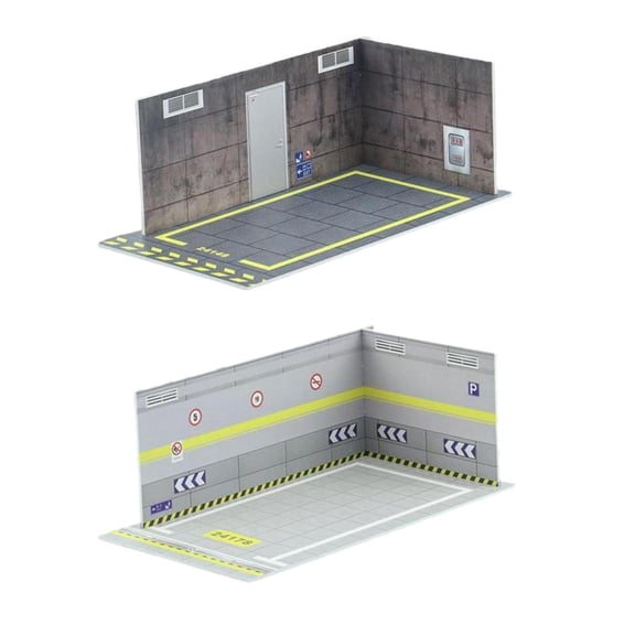 LeeQinersw 2x 1/24 Car Model Toy Cars Diorama Parking Lot Backdrop Parking Space Simulation GrayWallWhiteFloor