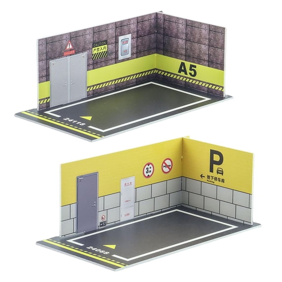 LeeQinersw 2x 1/24 Car Model Toy Cars Diorama Parking Lot Backdrop Parking Space Simulation YellowWallA5