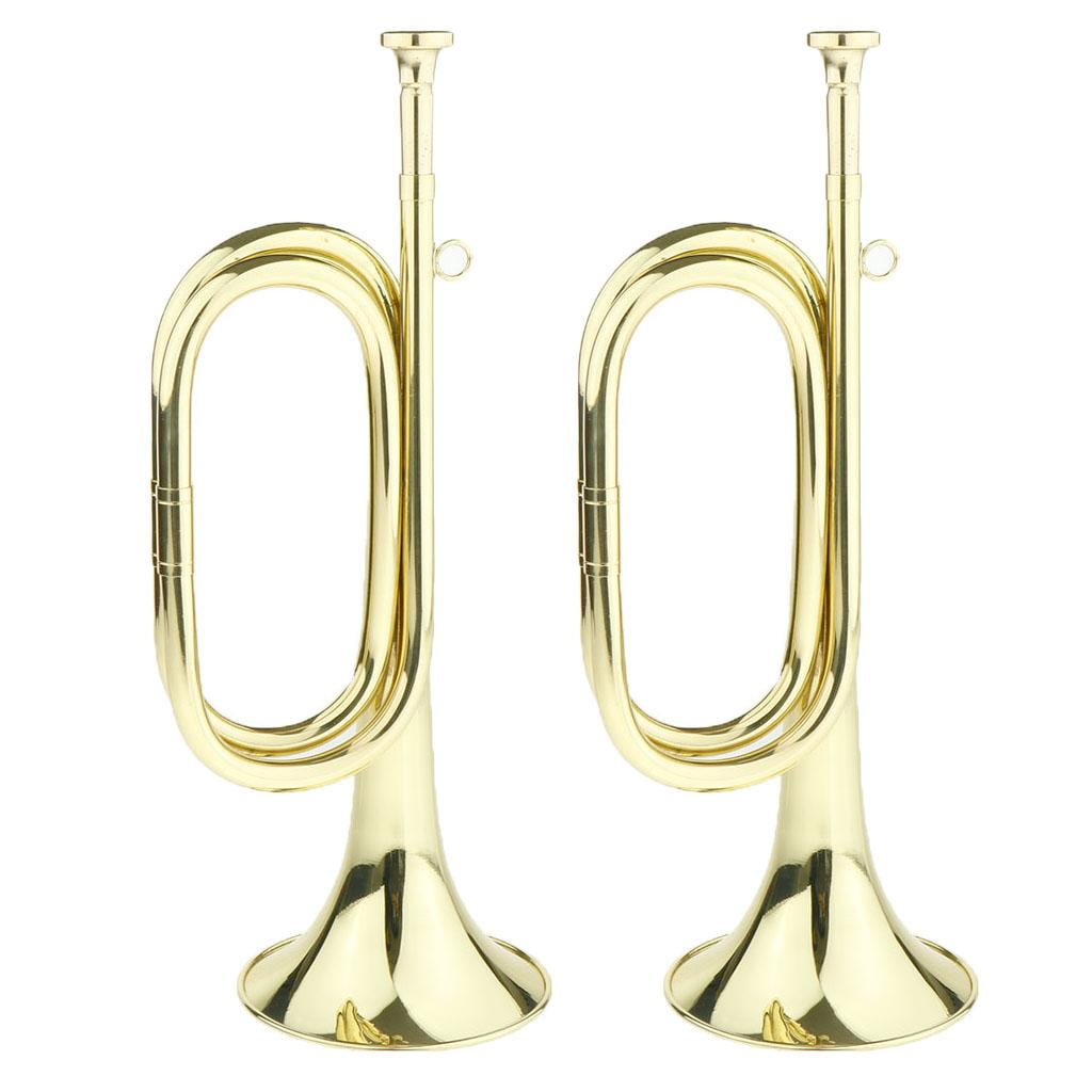 LeeQinersw 2x Bugle Trumpet Brass Cavalry Trumpet Mini Orchestra Music Instrument for Students Camping Scouting, Gold