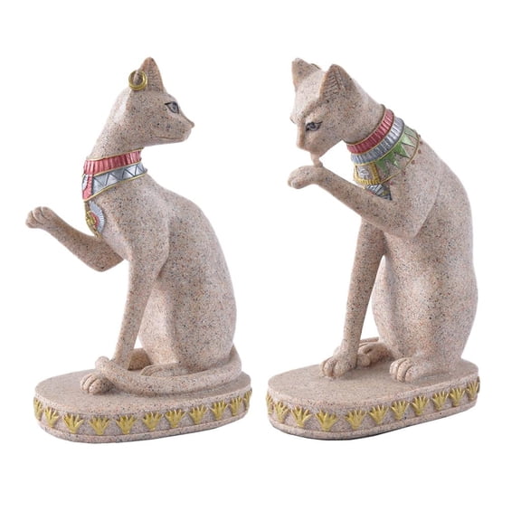 LeeQinersw 2x Egyptian Mau Cat Statues Sculpture Made of Sandstone, Hand-carved Figure