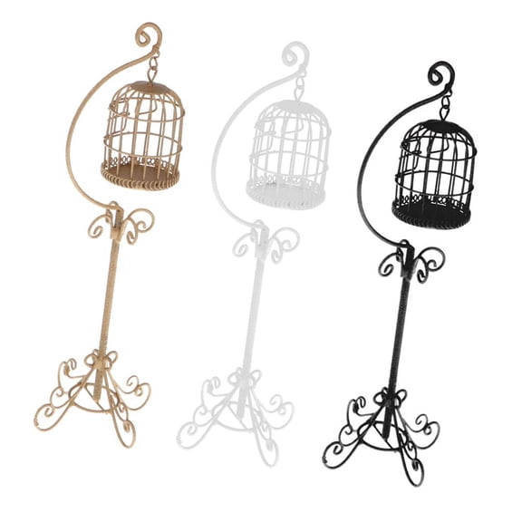 LeeQinersw 3 Pcs 1 : 12 Scale Metal Birdcages with Stand Dollhouse Miniature Toy