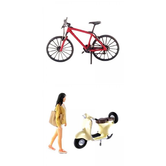 LeeQinersw 3-pack 1/64 Figures Girl Driving Motorcycle Riding Bicycle Character for Train Railway Fairy Garden Layout Desk Decor S Scale