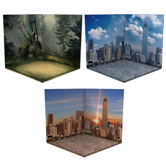LeeQinersw 3Pcs 1/12 Backdrop Storage Scene Decoration Organizer Vehicle Model Showcase for Debris City Sunset