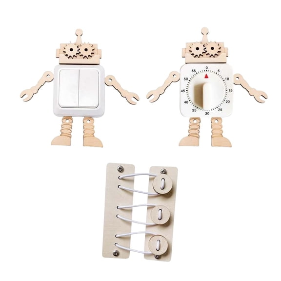 LeeQinersw 3pcs Wood Busy Board Activity Center Toy Timer, Light Button, and Button Motor Skill Teaching Toy DIY Accessories Material for Travel Toy