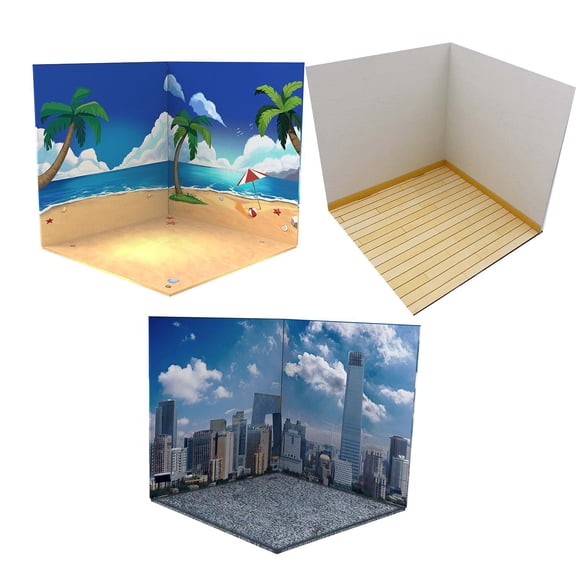 LeeQinersw 3pieces Model Display Backdrop Diorama Show Background for 1/12 Scale Figures City and Beach and Modern
