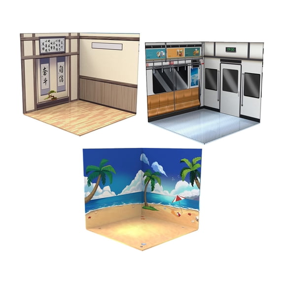 LeeQinersw 3pieces Model Display Backdrop Diorama Show Background for 1/12 Scale Figures Metro and Study Room and Beach