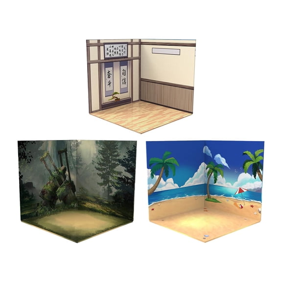 LeeQinersw 3pieces Model Display Backdrop Diorama Show Background for 1/12 Scale Figures Study Room and Forest and Beach