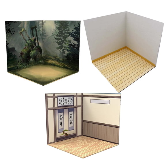 LeeQinersw 3pieces Model Display Backdrop Diorama Show Background for 1/12 Scale Figures Study Room and Forest and Modern