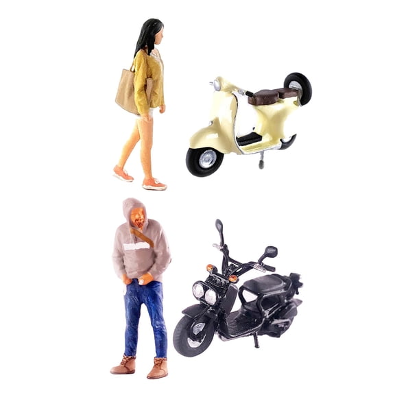 LeeQinersw 4 Pieces 1:64 Painted Figures Driving Motorcycle Train Railway Scene Layout