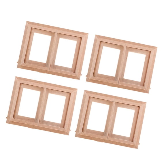 LeeQinersw 4 Set Dollhouse Furniture Wooden Unpainted 1 12 Scale Window Model (features 2