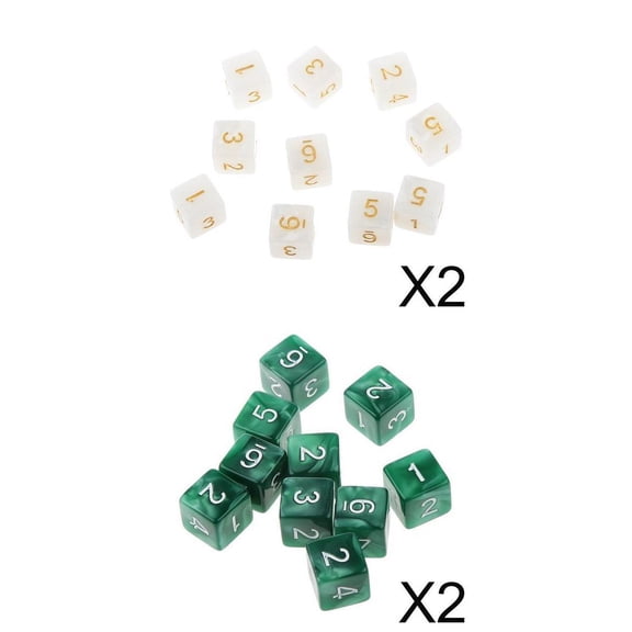 LeeQinersw 40pcs D6 Dices 6 Sided Role Playing Game Dice for RPG Toys Props Green White