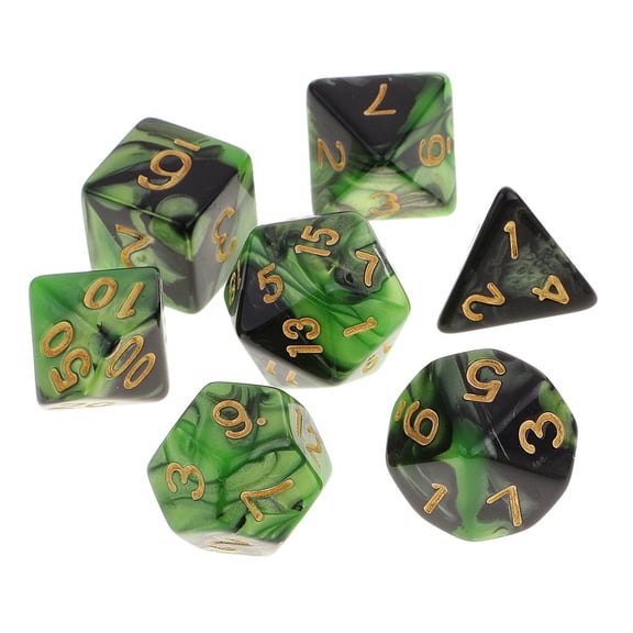 LeeQinersw 7/set Acrylic Polyhedral Dice D4 D6 D8 D10 D12 D20 Board Game for Math Teaching Green Black