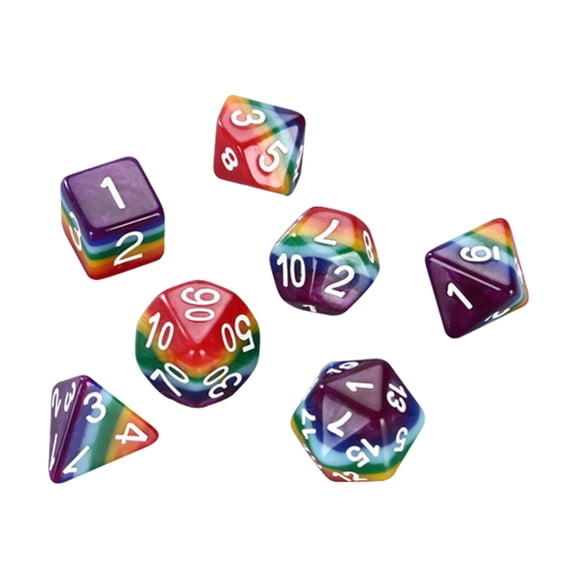 LeeQinersw 7Pcs Mini Dice Set, Glitter Rainbow Colors Game Accessories, D4 D6 D8 D10 D% D12