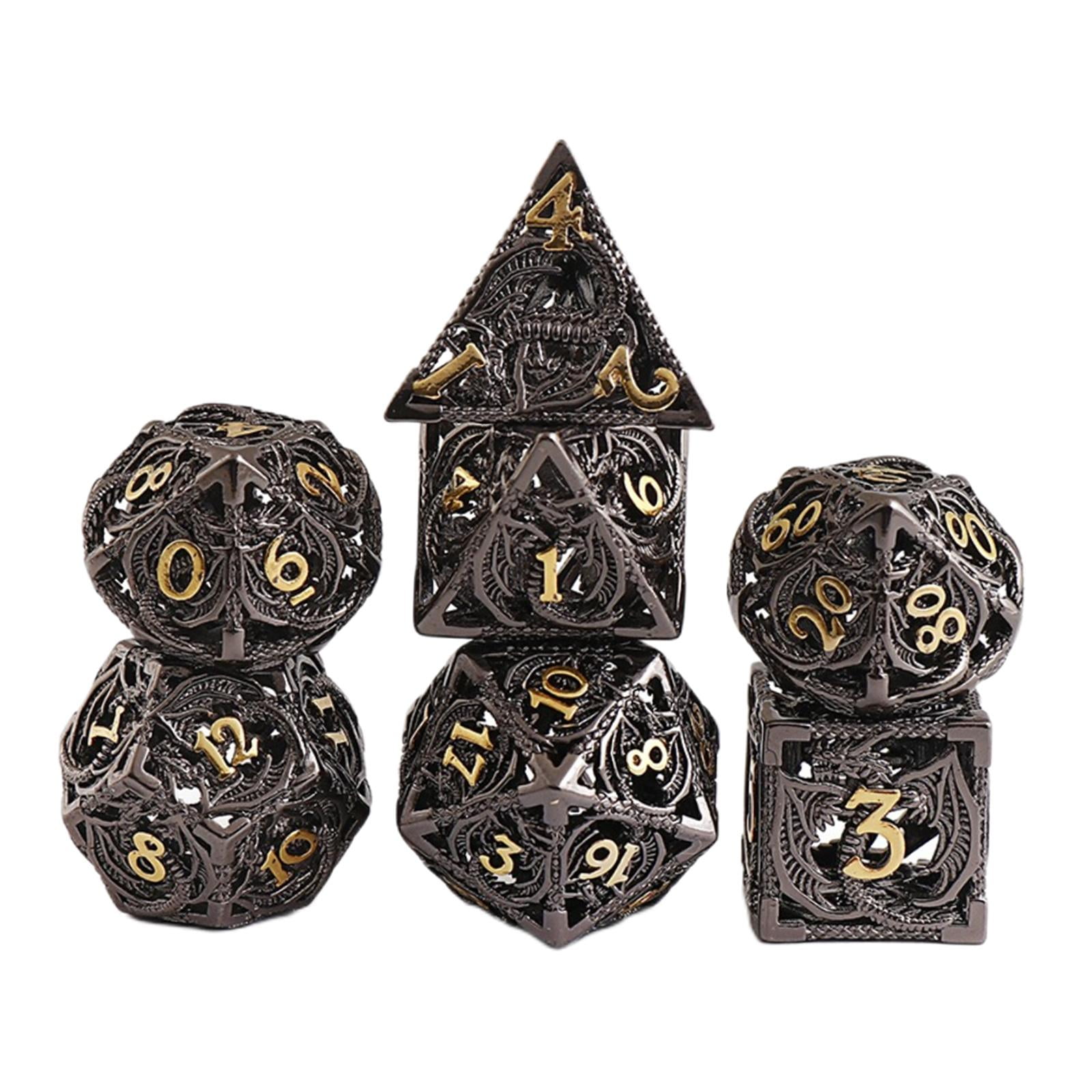 LeeQinersw 7pcs Ancient Copper Hollow Metal Dice Set D&D Metal Polyhedral Dice Set for DND Role Playing Games