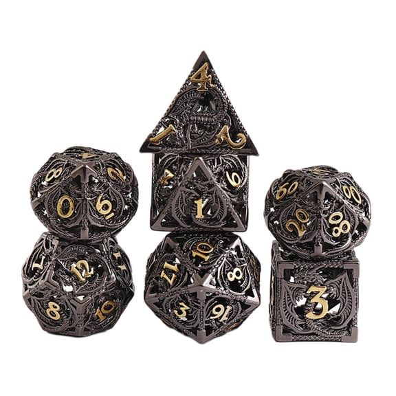 LeeQinersw 7pcs Ancient Copper Hollow Metal Dice Set D&D Metal Polyhedral Dice Set for DND Role Playing Games