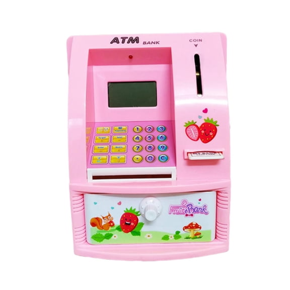 LeeQinersw ATM Piggy Bank for Kids with Card,password Protection LCD Display Toy Money Bank Strawberry
